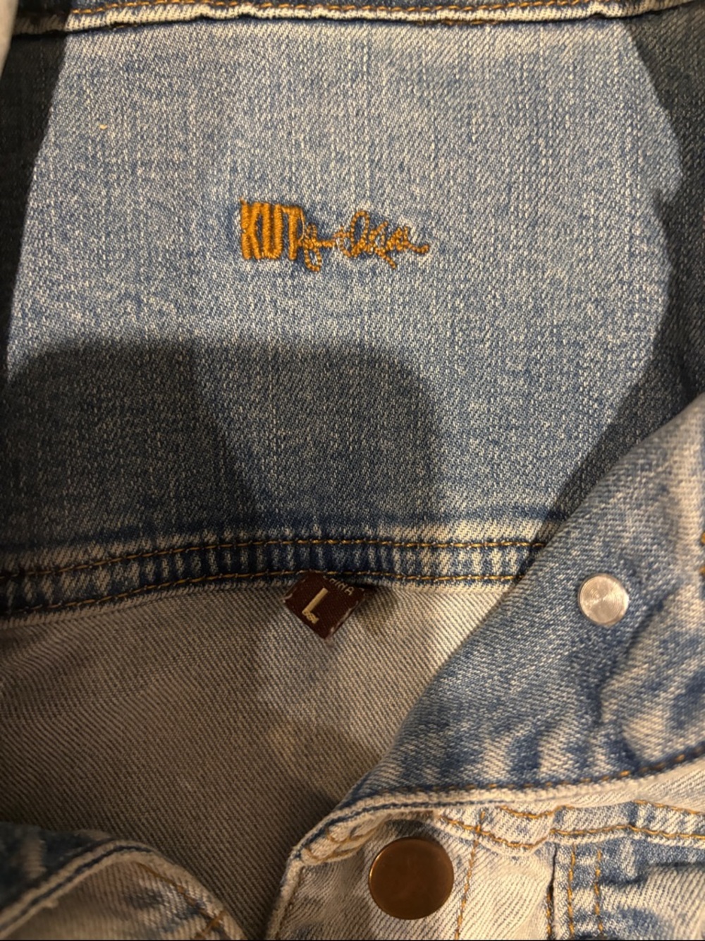 Embroidered Light Wash Denim Jacket - Women by kuts. Size large - Picture 3 of 5
